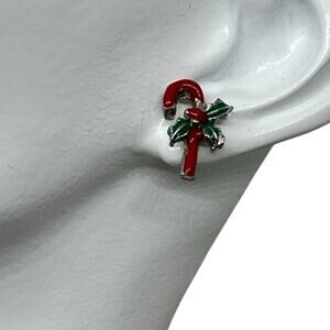 Vintage Holiday Candy Cane Stud Earrings Christmas Festive Jewelry